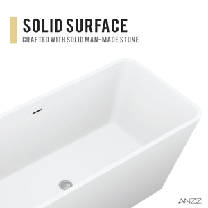 Anzzi Fomaia 4.9 ft. Man-Made Stone Center Drain Freestanding Bathtub in Matte White BS-S03