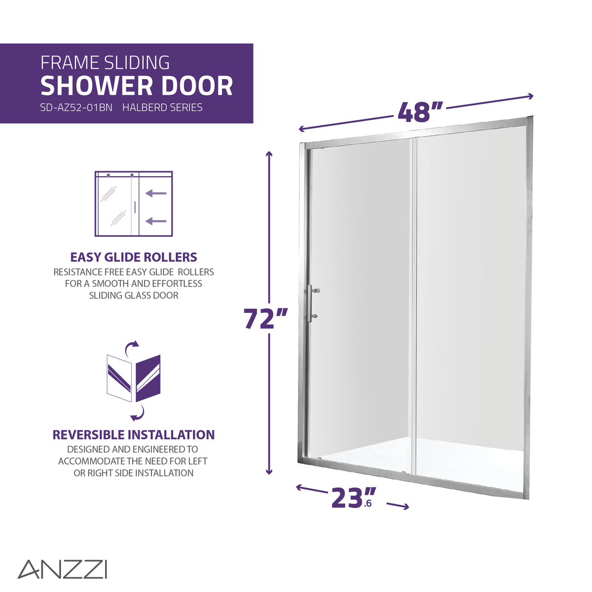 Anzzi Halberd 48 in. x 72 in. Framed Shower Door with TSUNAMI GUARD SD-AZ052-01