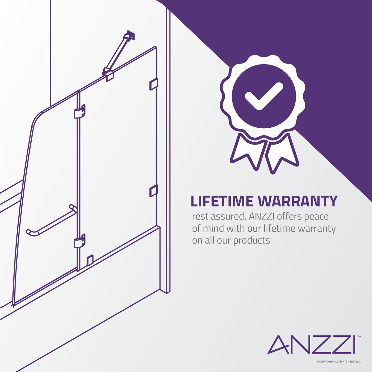 Anzzi Herald Series 48 in. by 58 in. Frameless Hinged Tub Door SD-AZ11-01