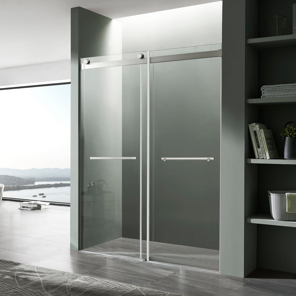 Anzzi Kahn Series 48 in. x 76 in. Frameless Sliding Shower Door with Horizontal Handle SD-FRLS05801