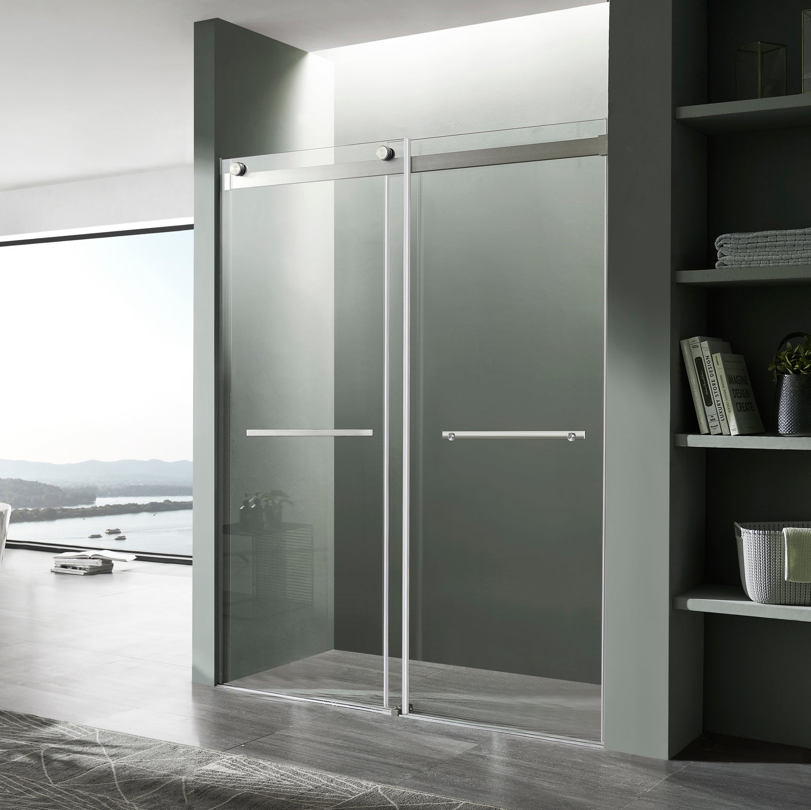 Anzzi Kahn Series 48 in. x 76 in. Frameless Sliding Shower Door with Horizontal Handle SD-FRLS05801