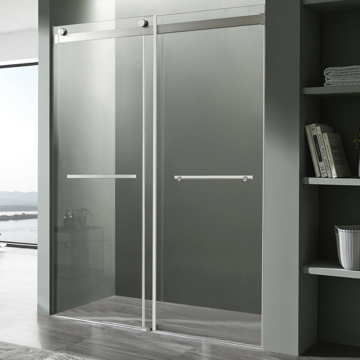 Anzzi Kahn Series 48 in. x 76 in. Frameless Sliding Shower Door with Horizontal Handle SD-FRLS05801