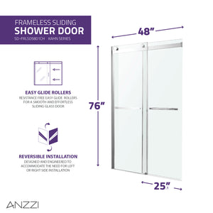 Anzzi Kahn Series 48 in. x 76 in. Frameless Sliding Shower Door with Horizontal Handle SD-FRLS05801
