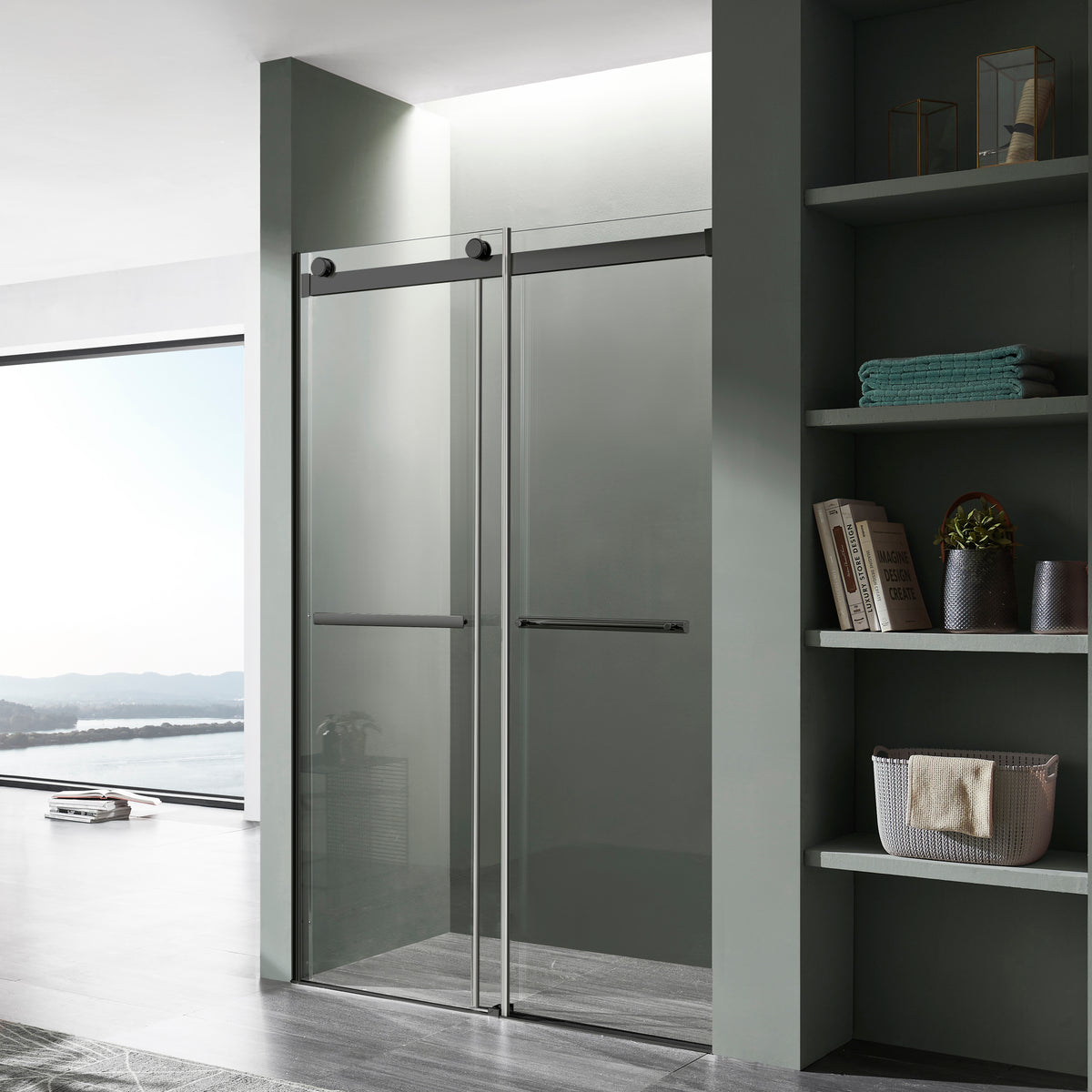 Anzzi Kahn Series 48 in. x 76 in. Frameless Sliding Shower Door with Horizontal Handle SD-FRLS05801