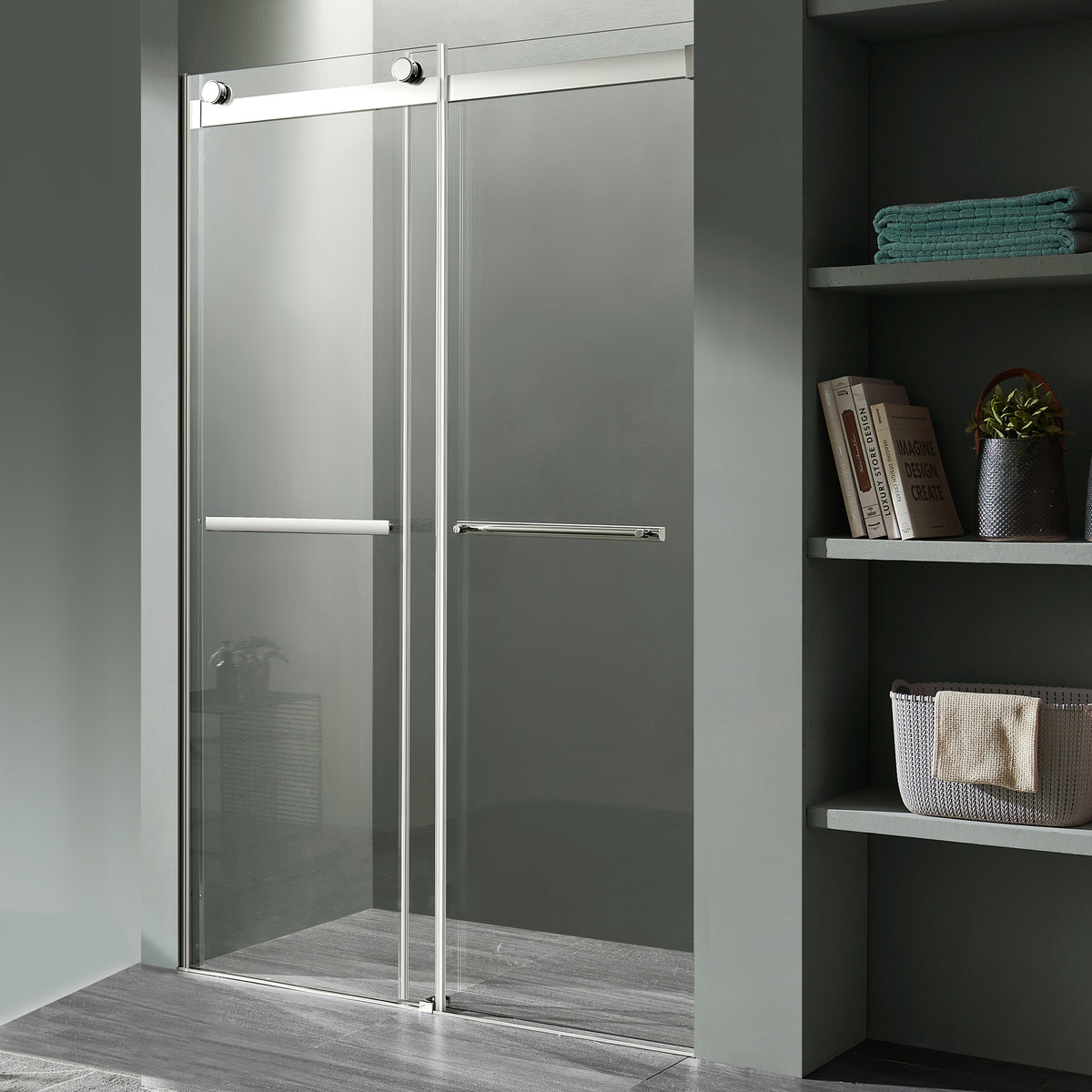 Anzzi Kahn Series 60 in. x 76 in. Frameless Sliding Shower Door with Horizontal Handle SD-FRLS05802