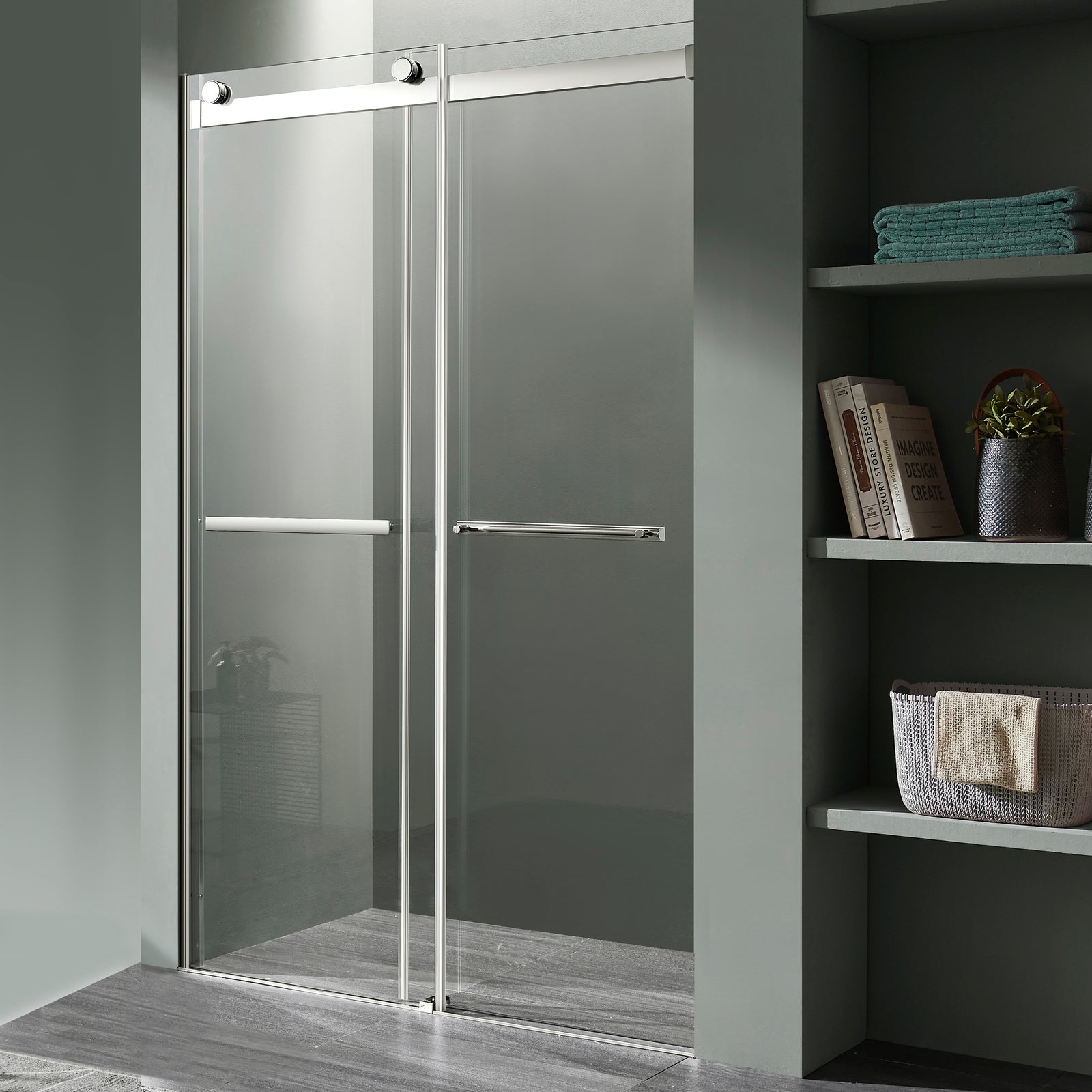 Anzzi Kahn Series 60 in. x 76 in. Frameless Sliding Shower Door with Horizontal Handle SD-FRLS05802