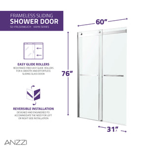 Anzzi Kahn Series 60 in. x 76 in. Frameless Sliding Shower Door with Horizontal Handle SD-FRLS05802