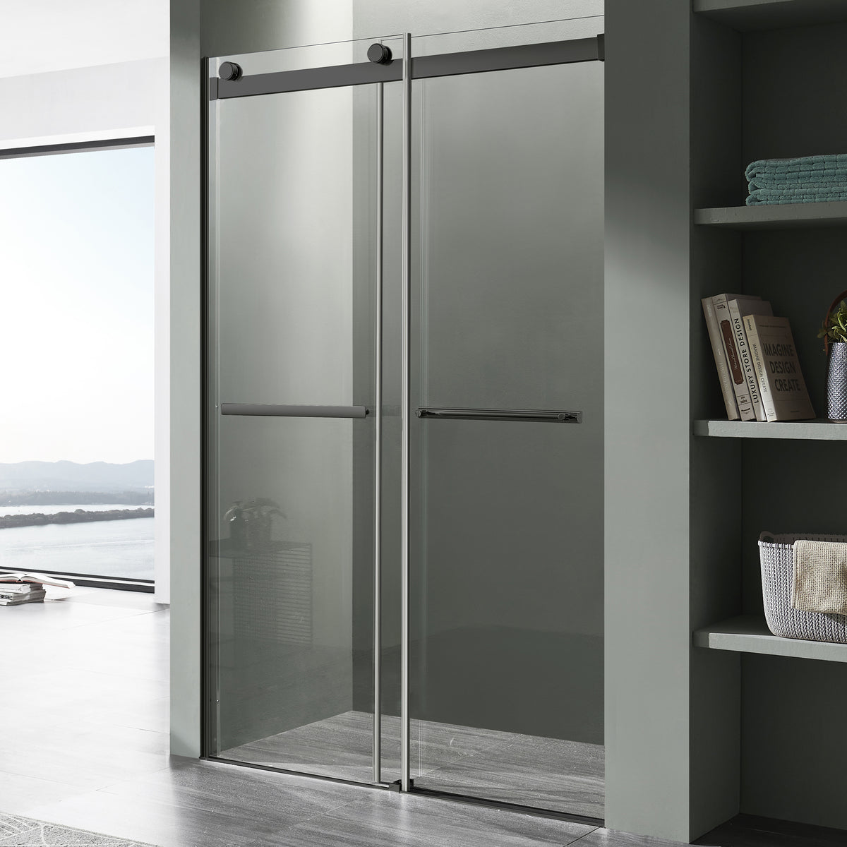 Anzzi Kahn Series 60 in. x 76 in. Frameless Sliding Shower Door with Horizontal Handle SD-FRLS05802