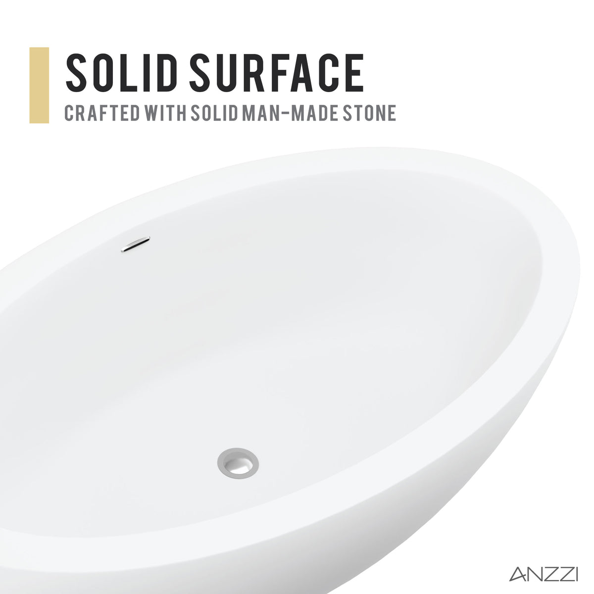 Anzzi Kekehun 6.3 ft. Solid Surface Center Drain Freestanding Bathtub in Matte White FT-AZ8415