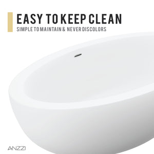 Anzzi Kekehun 6.3 ft. Solid Surface Center Drain Freestanding Bathtub in Matte White FT-AZ8415