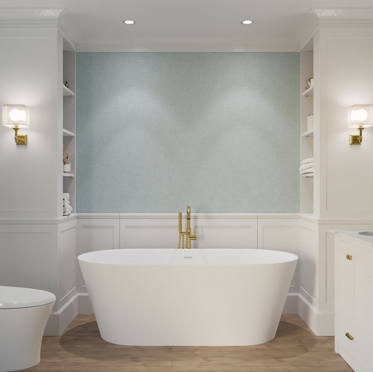 Anzzi Kosima 5.6 ft. Solid Surface Center Drain Freestanding Bathtub in Matte White FT-AZ8414