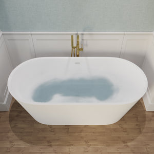 Anzzi Kosima 5.6 ft. Solid Surface Center Drain Freestanding Bathtub in Matte White FT-AZ8414
