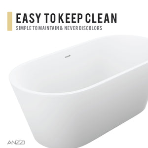 Anzzi Kosima 5.6 ft. Solid Surface Center Drain Freestanding Bathtub in Matte White FT-AZ8414