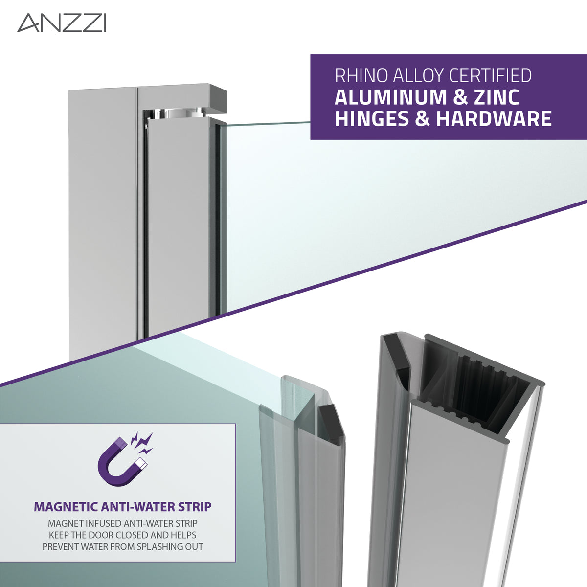 Anzzi Lancer 29 in. x 72 in. Semi-Frameless Shower Door with TSUNAMI GUARD SD-AZ051-02