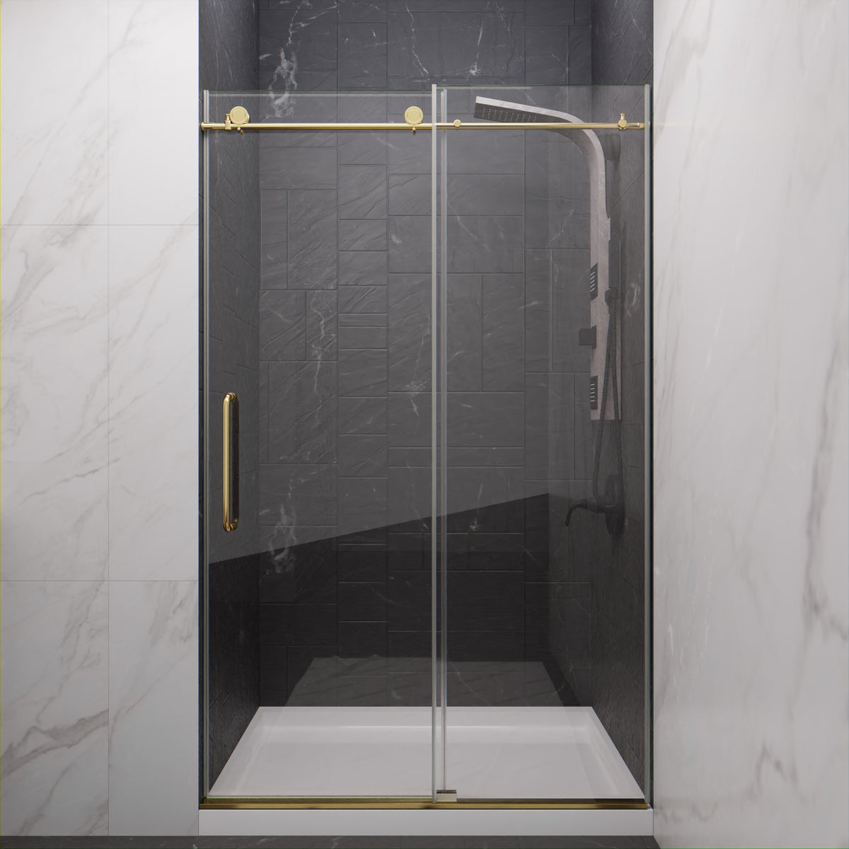 Anzzi Leon Series 48 in. by 76 in. Frameless Sliding Shower Door with Handle SD-AZ8077-01