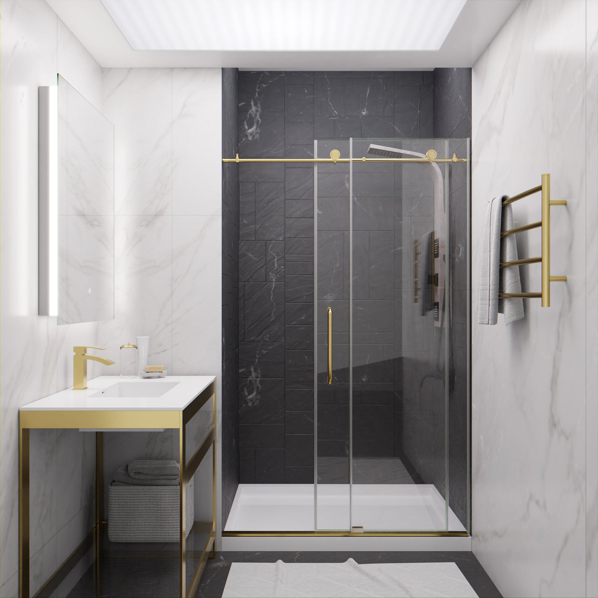 Anzzi Leon Series 48 in. by 76 in. Frameless Sliding Shower Door with Handle SD-AZ8077-01