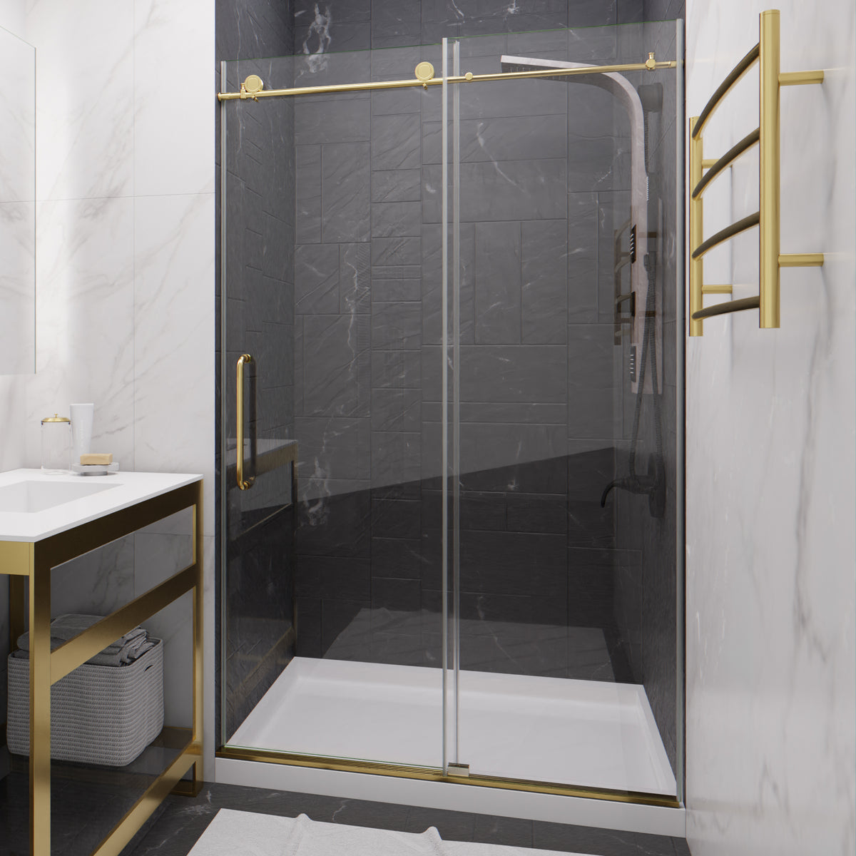 Anzzi Leon Series 48 in. by 76 in. Frameless Sliding Shower Door with Handle SD-AZ8077-01