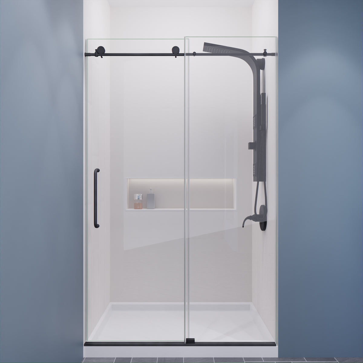 Anzzi Leon Series 48 in. by 76 in. Frameless Sliding Shower Door with Handle SD-AZ8077-01