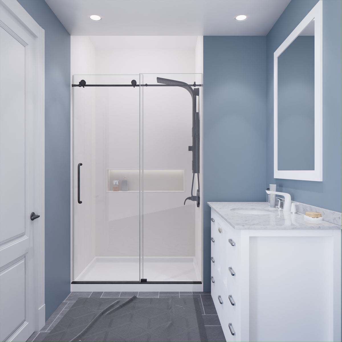 Anzzi Leon Series 48 in. by 76 in. Frameless Sliding Shower Door with Handle SD-AZ8077-01