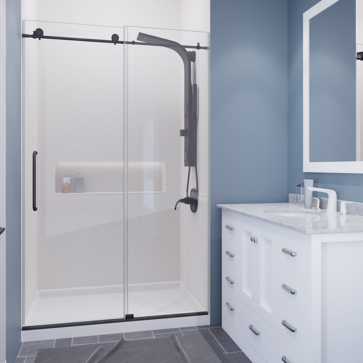 Anzzi Leon Series 48 in. by 76 in. Frameless Sliding Shower Door with Handle SD-AZ8077-01