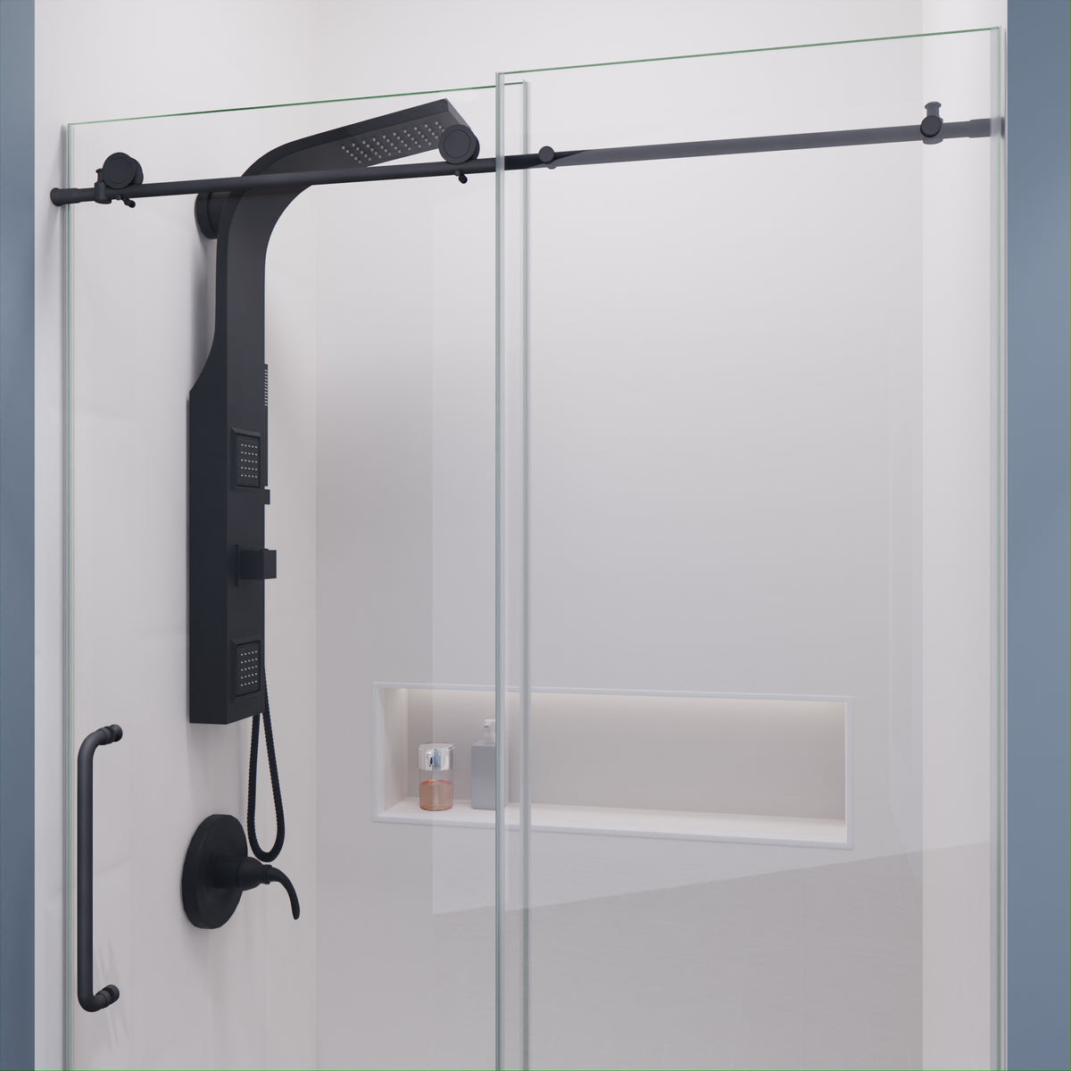 Anzzi Leon Series 48 in. by 76 in. Frameless Sliding Shower Door with Handle SD-AZ8077-01