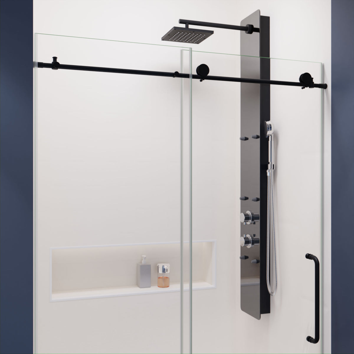 Anzzi Leon Series 48 in. by 76 in. Frameless Sliding Shower Door with Handle SD-AZ8077-01