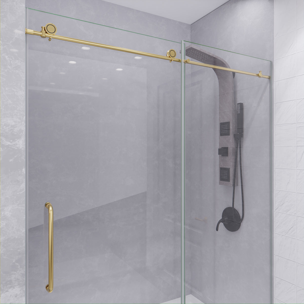 Anzzi Leon Series 60 in. by 76 in. Frameless Sliding Shower Door with Handle SD-AZ8077-02