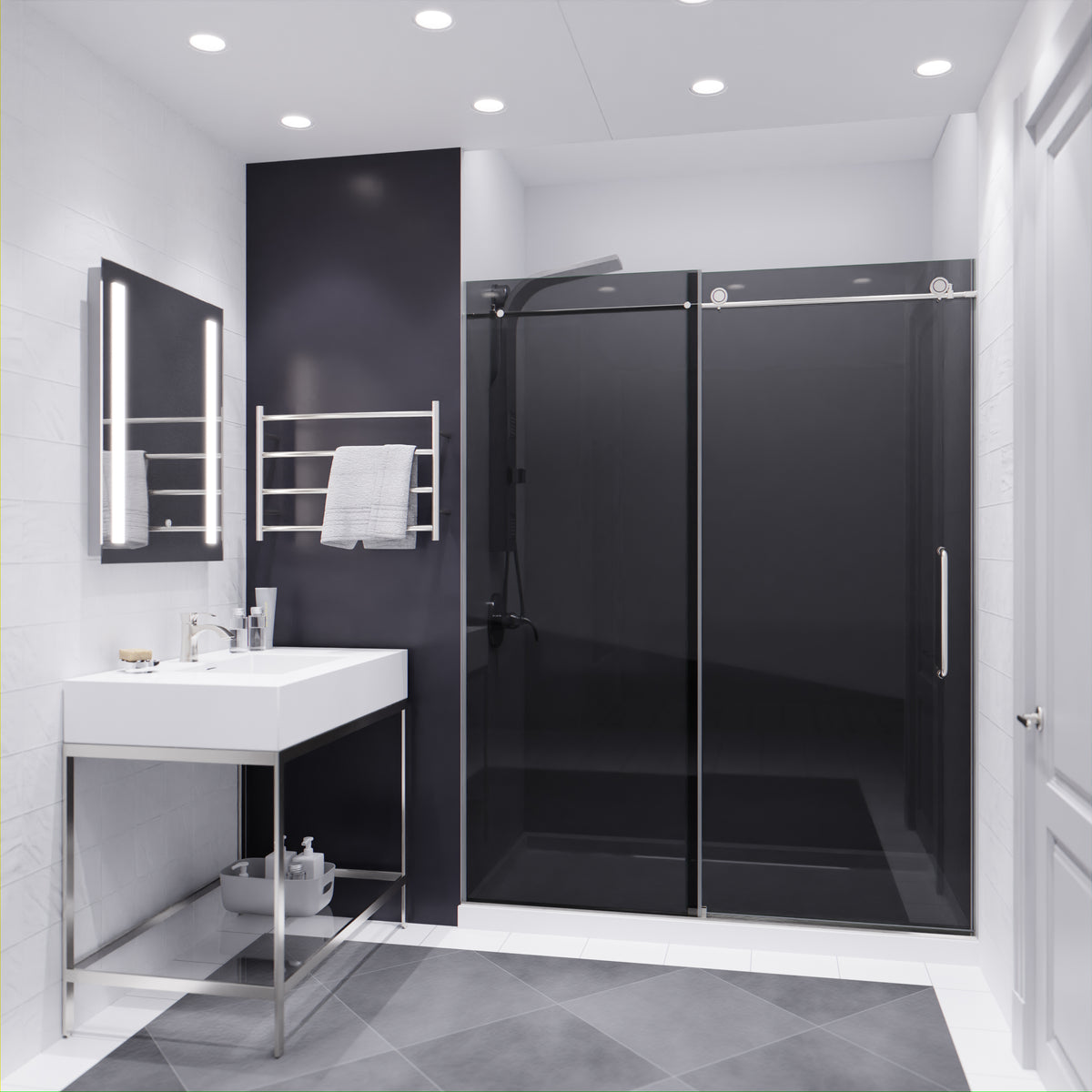 Anzzi Leon Series 60 in. by 76 in. Frameless Sliding Shower Door with Handle SD-AZ8077-02