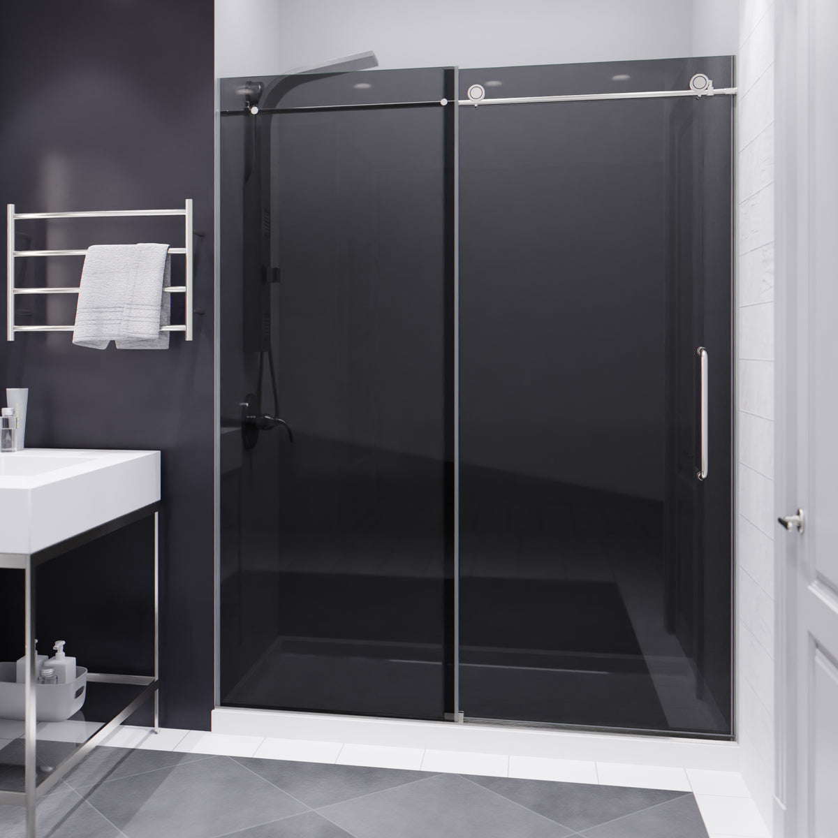 Anzzi Leon Series 60 in. by 76 in. Frameless Sliding Shower Door with Handle SD-AZ8077-02