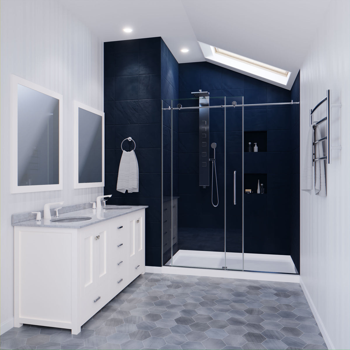 Anzzi Leon Series 60 in. by 76 in. Frameless Sliding Shower Door with Handle SD-AZ8077-02