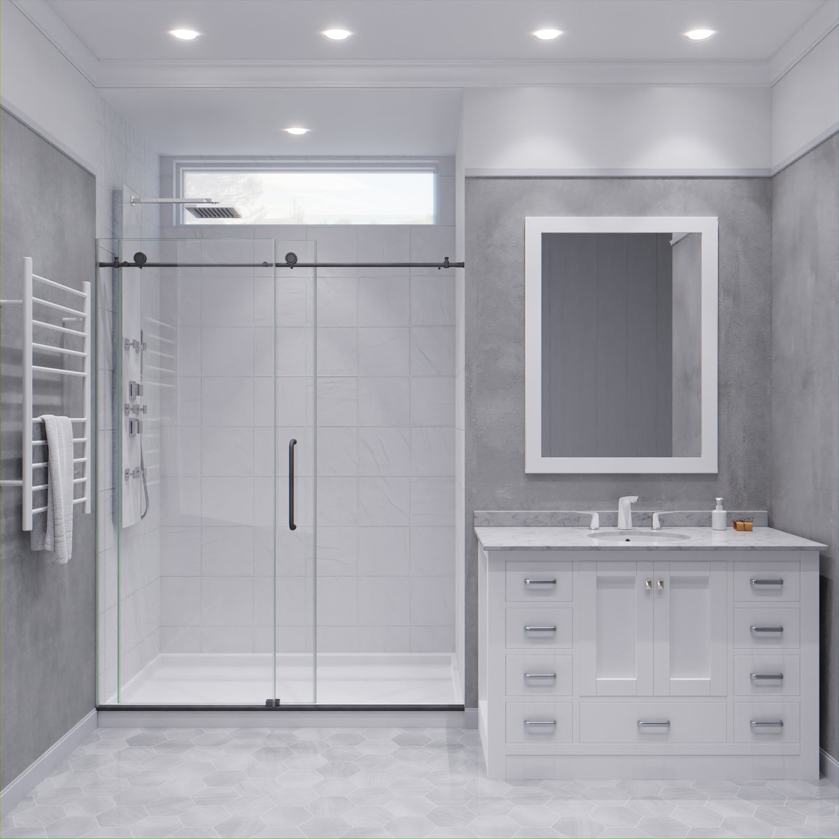 Anzzi Leon Series 60 in. by 76 in. Frameless Sliding Shower Door with Handle SD-AZ8077-02