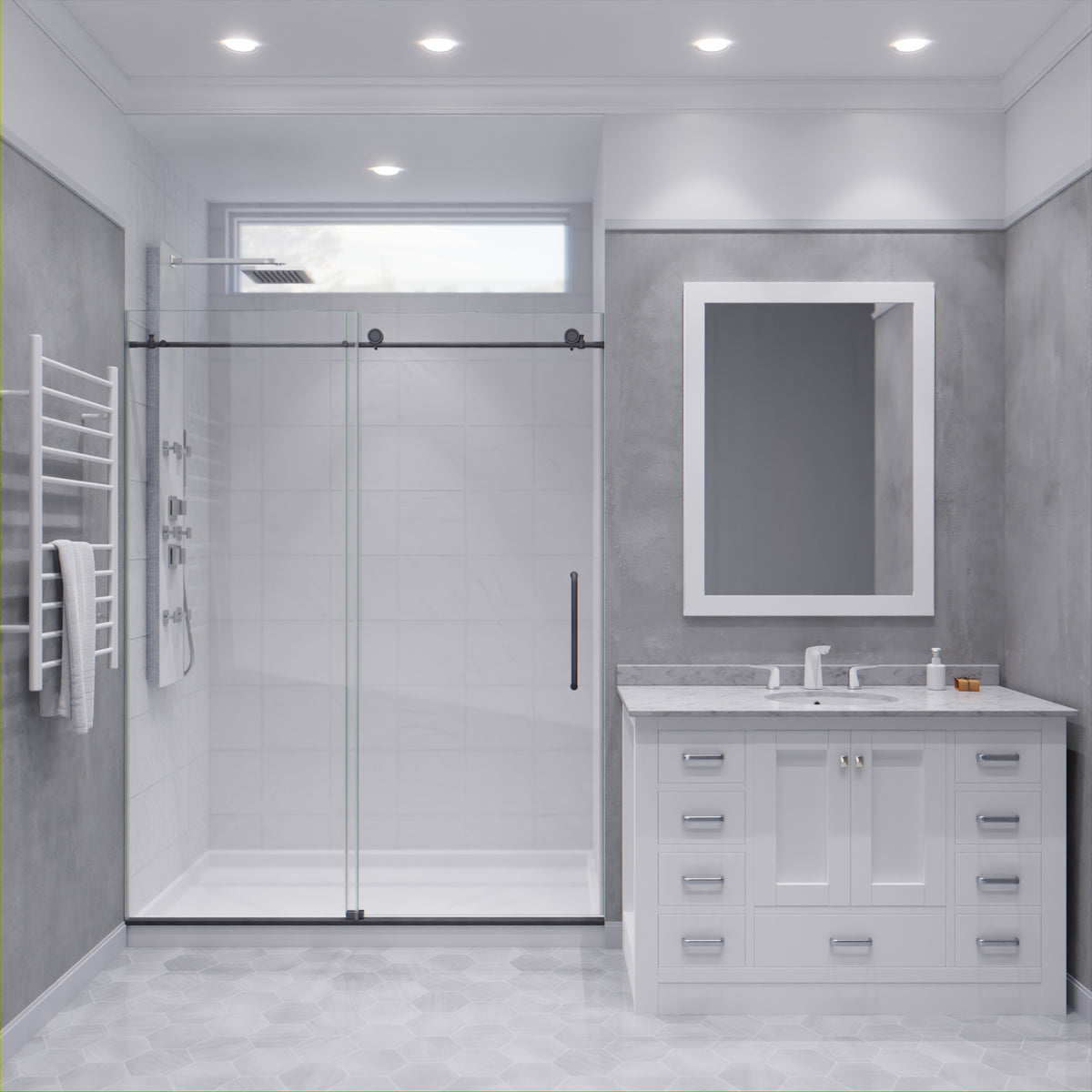 Anzzi Leon Series 60 in. by 76 in. Frameless Sliding Shower Door with Handle SD-AZ8077-02