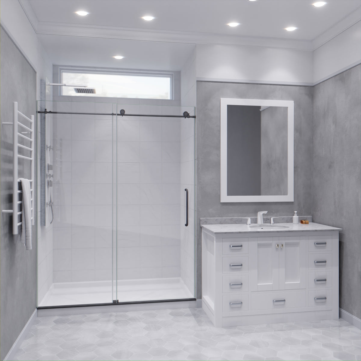 Anzzi Leon Series 60 in. by 76 in. Frameless Sliding Shower Door with Handle SD-AZ8077-02