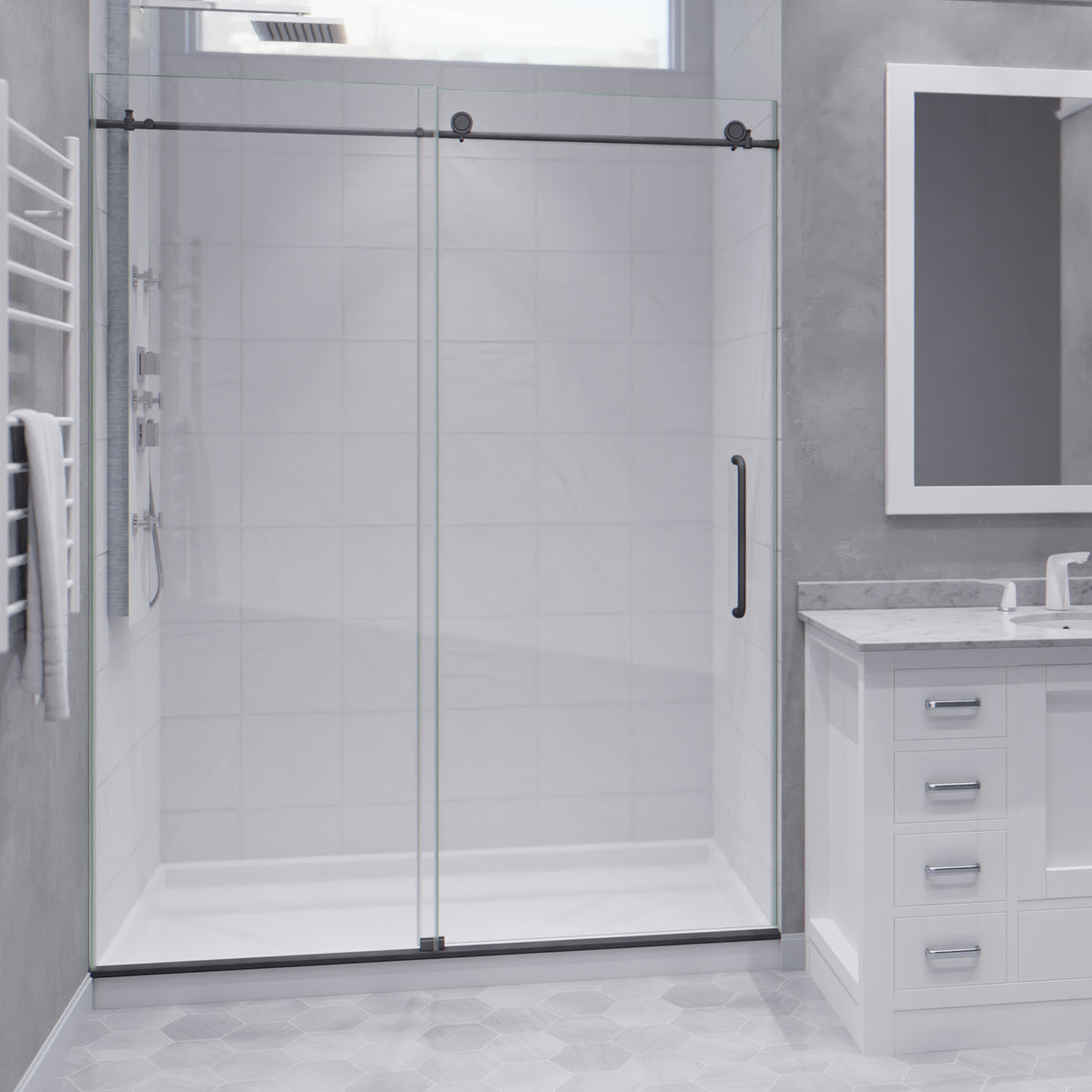Anzzi Leon Series 60 in. by 76 in. Frameless Sliding Shower Door with Handle SD-AZ8077-02
