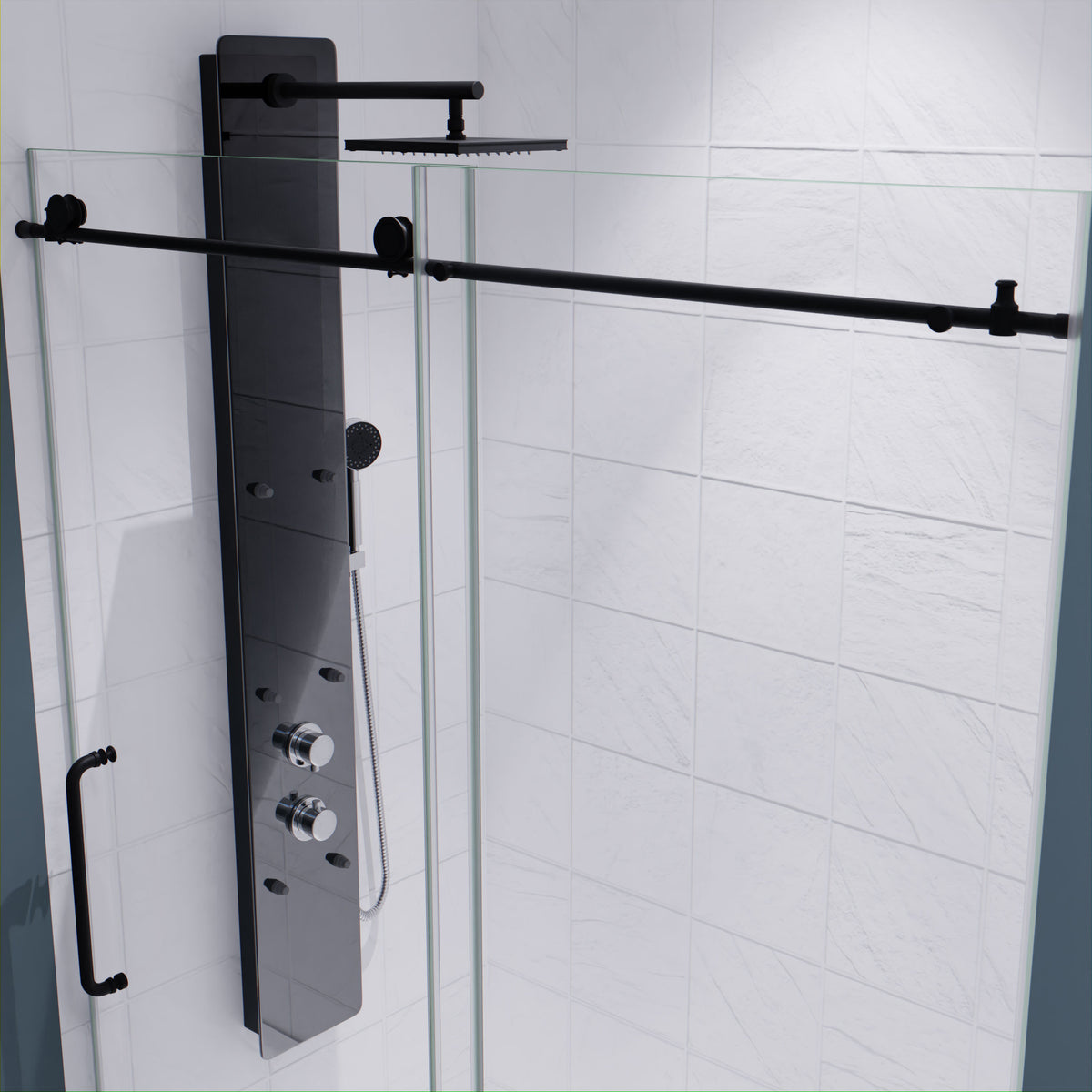 Anzzi Leon Series 60 in. by 76 in. Frameless Sliding Shower Door with Handle SD-AZ8077-02