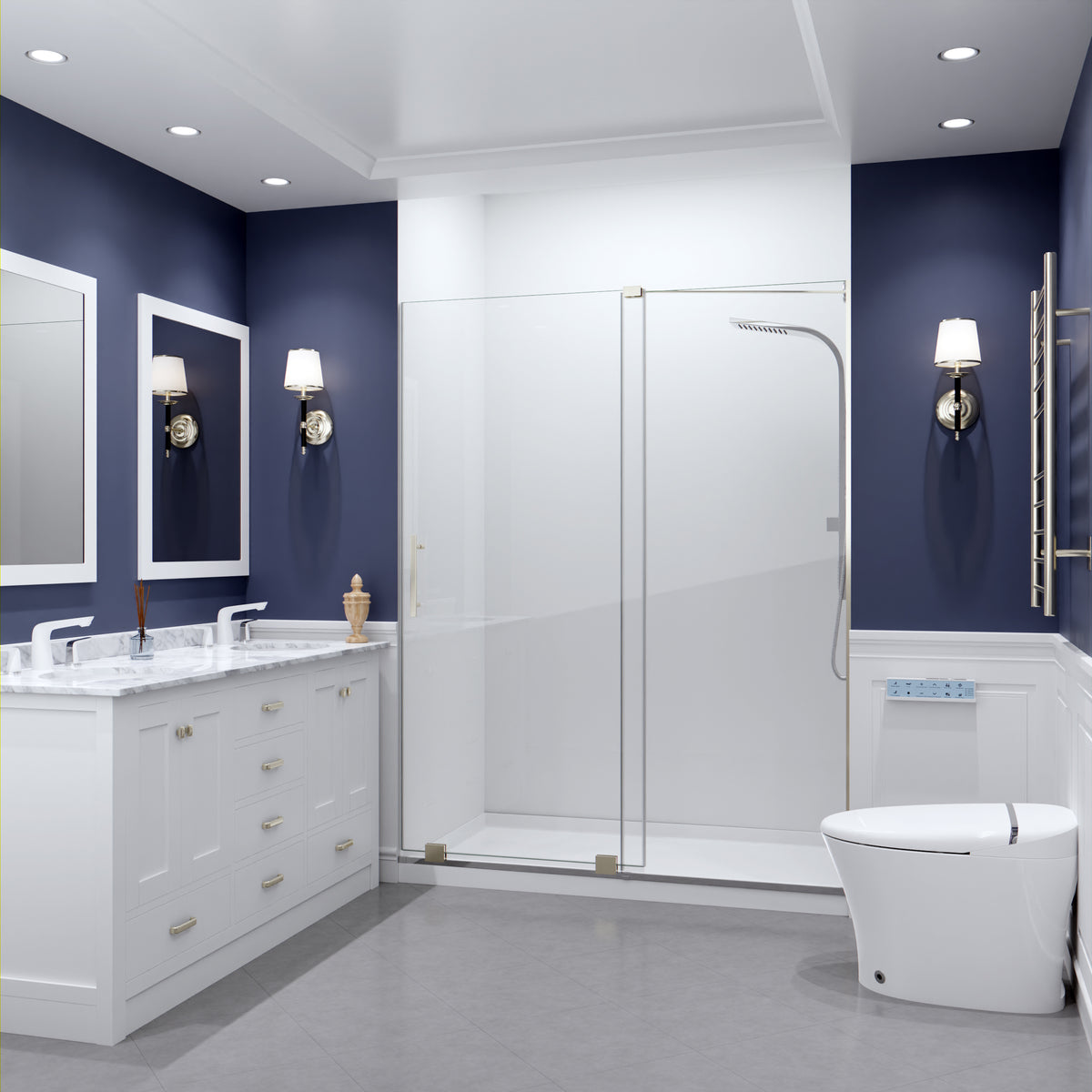 Anzzi Longboat Series 60 in. x 76 in. Semi-Frameless Shower Door with TSUNAMI GUARD SD-AZ055-01