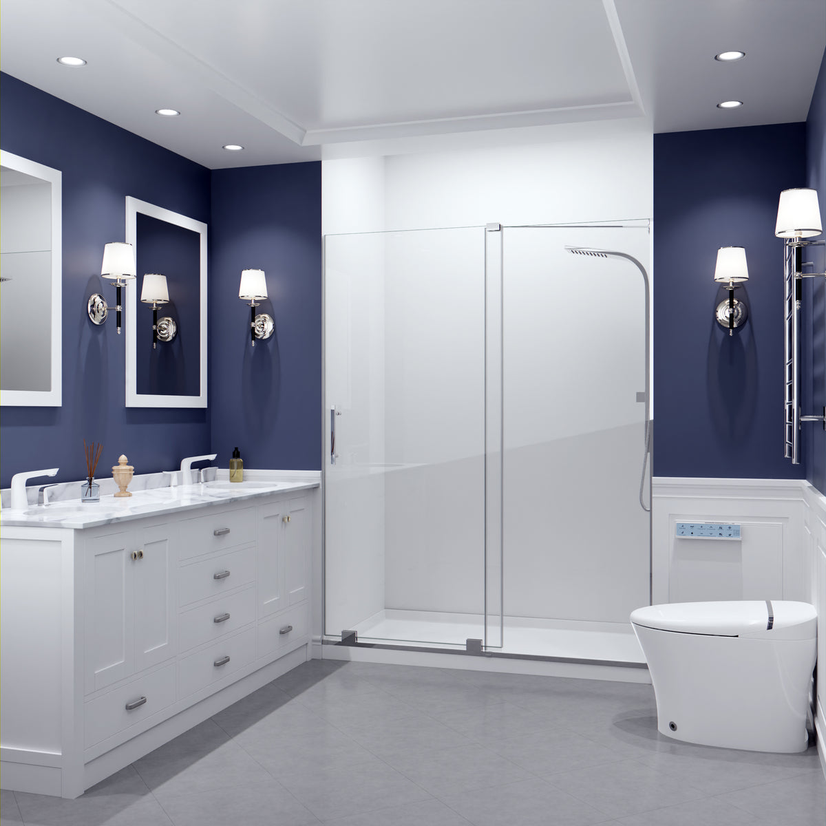 Anzzi Longboat Series 60 in. x 76 in. Semi-Frameless Shower Door with TSUNAMI GUARD SD-AZ055-01