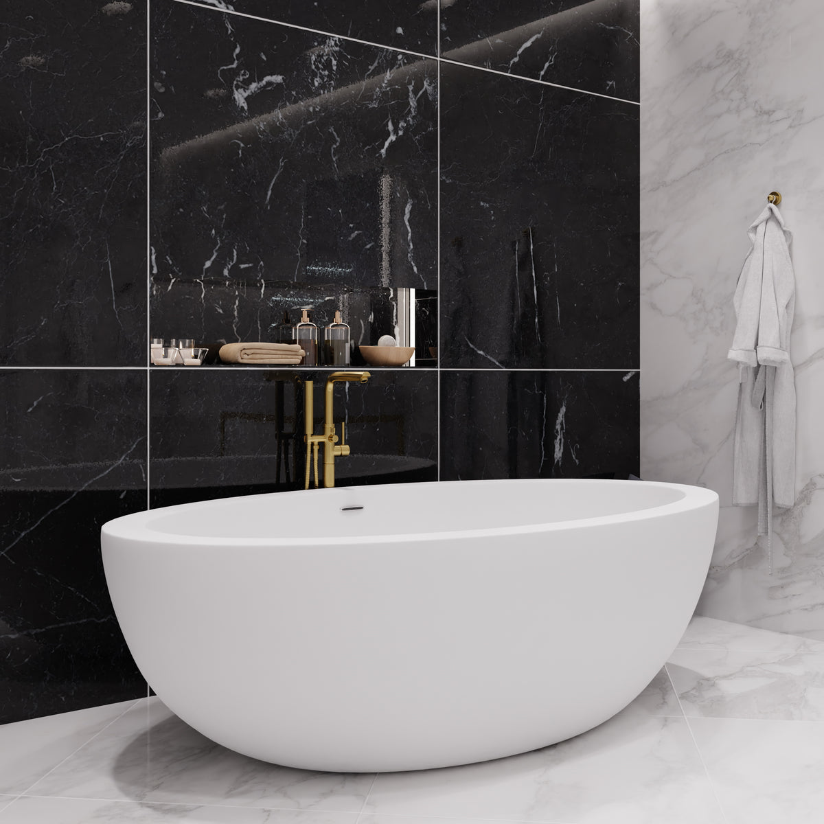 Anzzi Lusso 6.3 ft. Solid Surface Center Drain Freestanding Bathtub in Matte White FT-AZ504