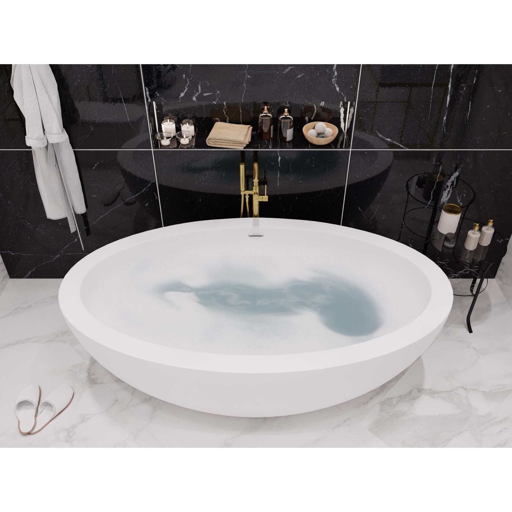 Anzzi Lusso 6.3 ft. Solid Surface Center Drain Freestanding Bathtub in Matte White FT-AZ504
