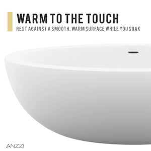 Anzzi Lusso 6.3 ft. Solid Surface Center Drain Freestanding Bathtub in Matte White FT-AZ504