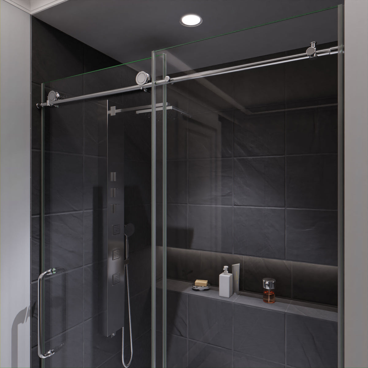 Anzzi Madam Series 48 in. by 76 in. Frameless Sliding Shower Door with Handle SD-AZ13-01