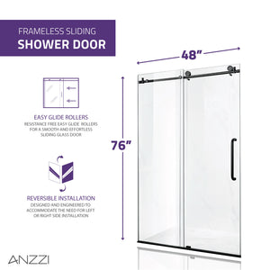 Anzzi Madam Series 48 in. by 76 in. Frameless Sliding Shower Door with Handle SD-AZ13-01