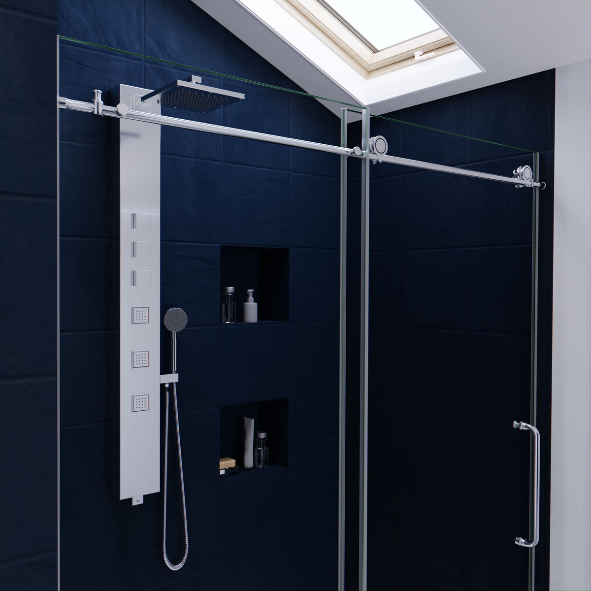 Anzzi Madam Series 60 in. by 76 in. Frameless Sliding Shower Door with Handle SD-AZ13-02