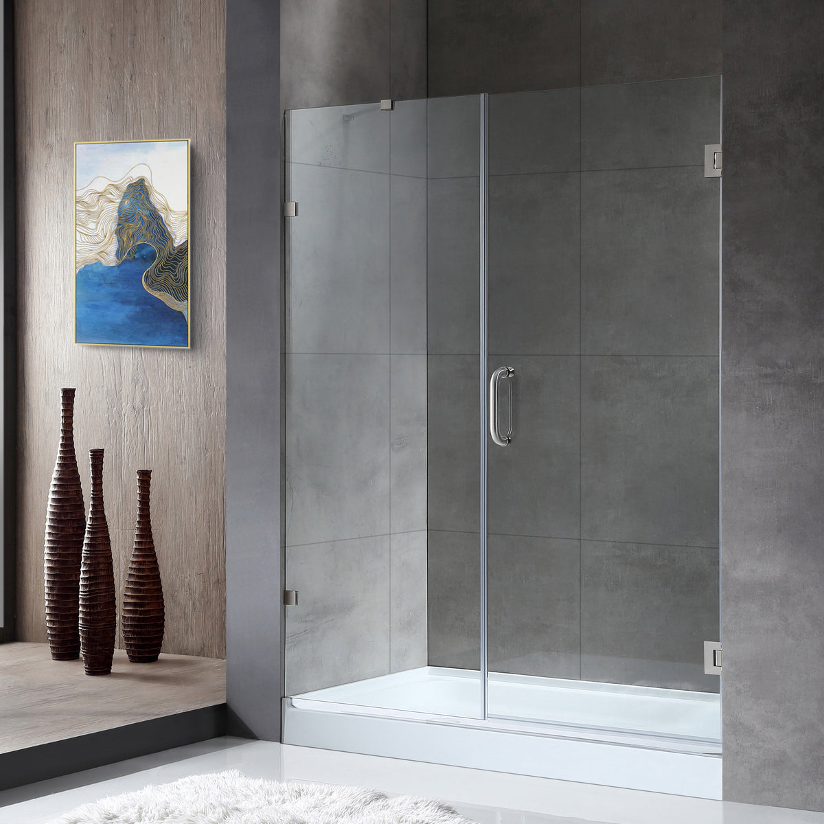 Anzzi Makata Series 60 in. by 72 in. Frameless Hinged Alcove Shower Door with Handle SD-AZ8073-01