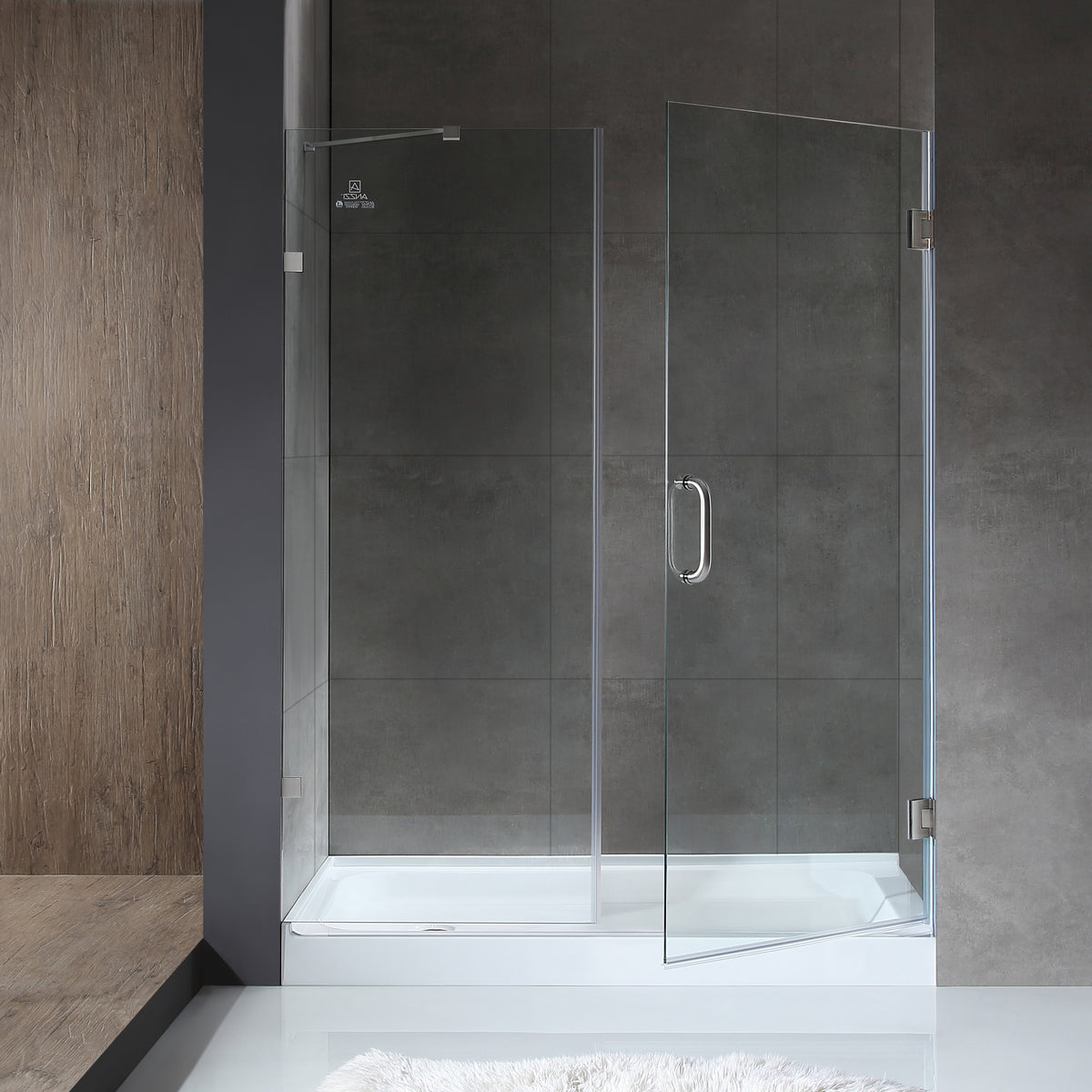Anzzi Makata Series 60 in. by 72 in. Frameless Hinged Alcove Shower Door with Handle SD-AZ8073-01