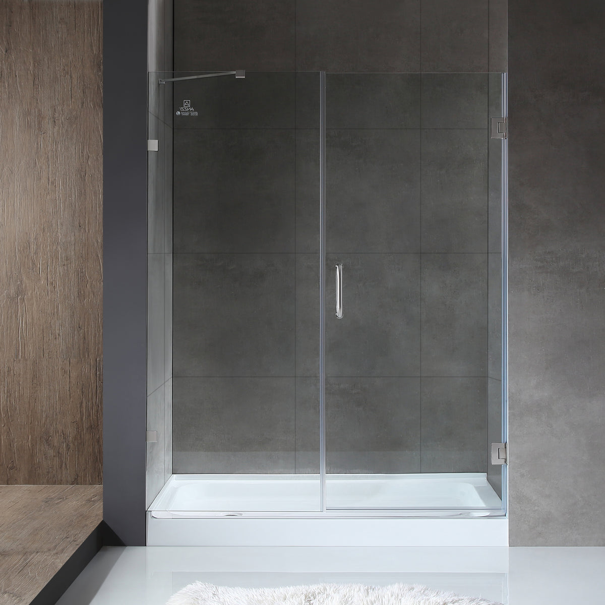 Anzzi Makata Series 60 in. by 72 in. Frameless Hinged Alcove Shower Door with Handle SD-AZ8073-01