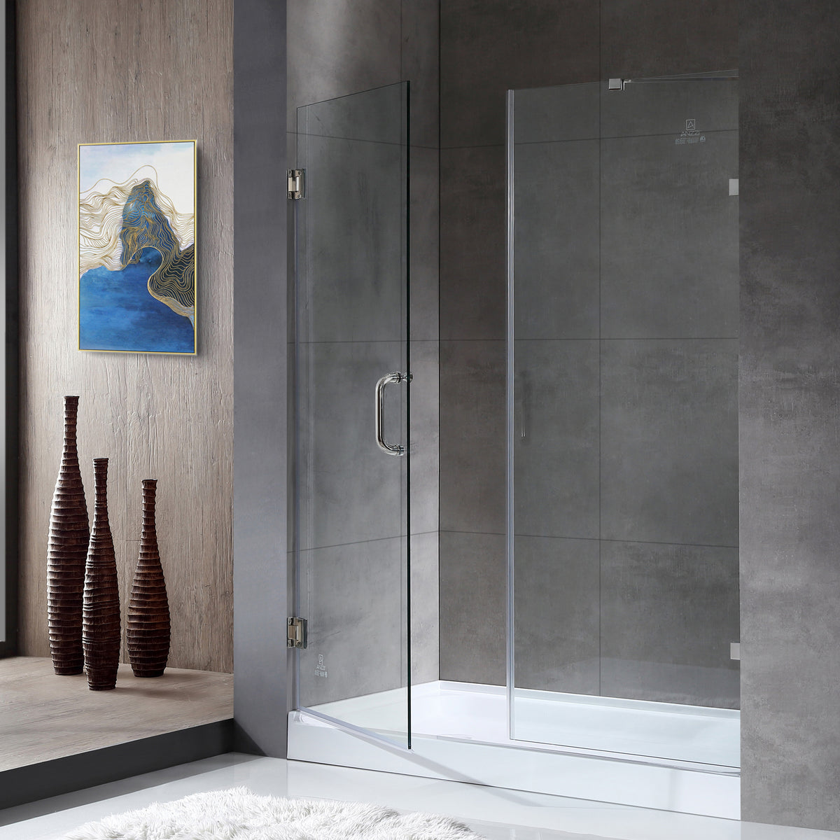 Anzzi Makata Series 60 in. by 72 in. Frameless Hinged Alcove Shower Door with Handle SD-AZ8073-01