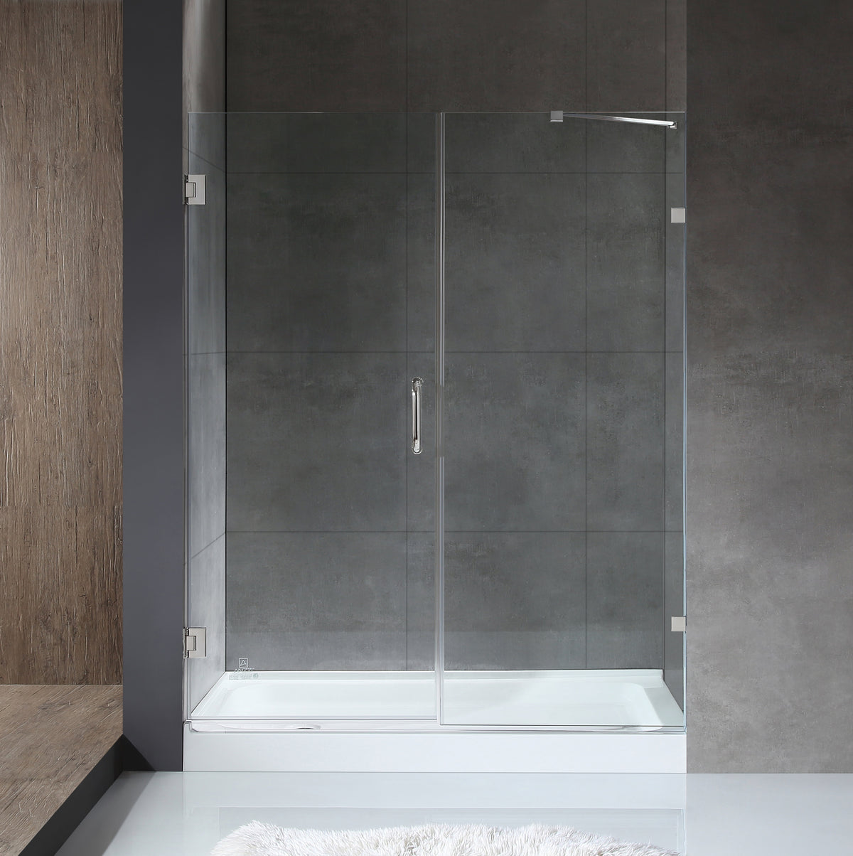 Anzzi Makata Series 60 in. by 72 in. Frameless Hinged Alcove Shower Door with Handle SD-AZ8073-01