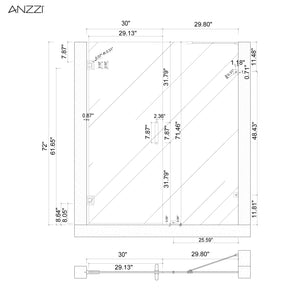Anzzi Makata Series 60 in. by 72 in. Frameless Hinged Alcove Shower Door with Handle SD-AZ8073-01