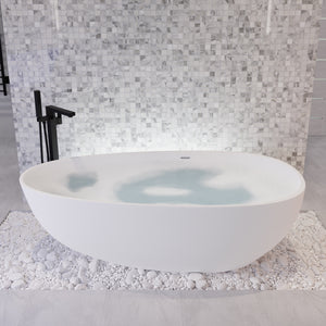 Anzzi Makot 5.6 ft. Man-Made Stone Center Drain Freestanding Bathtub in Matte White BS-S06